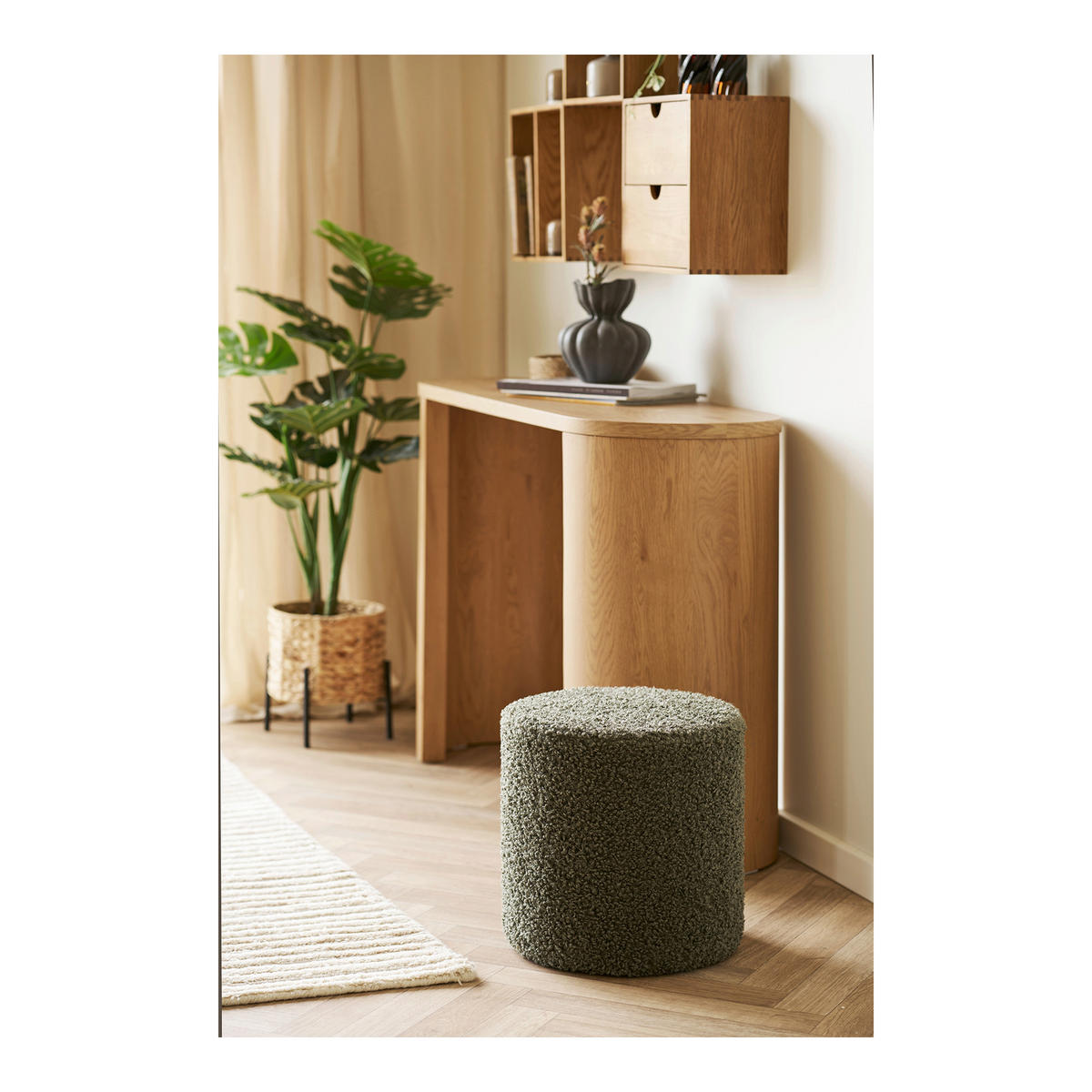 HOCKER in Textil Olivgrün  - Olivgrün, Basics, Textil (34/36/34cm)