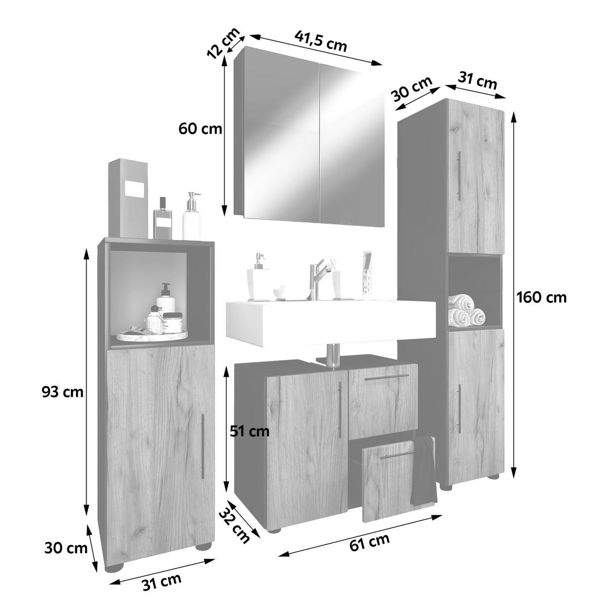 BADRUM 123 cm  - honungsek/svart, Modern, trämaterial/plast (123cm) - MID.YOU