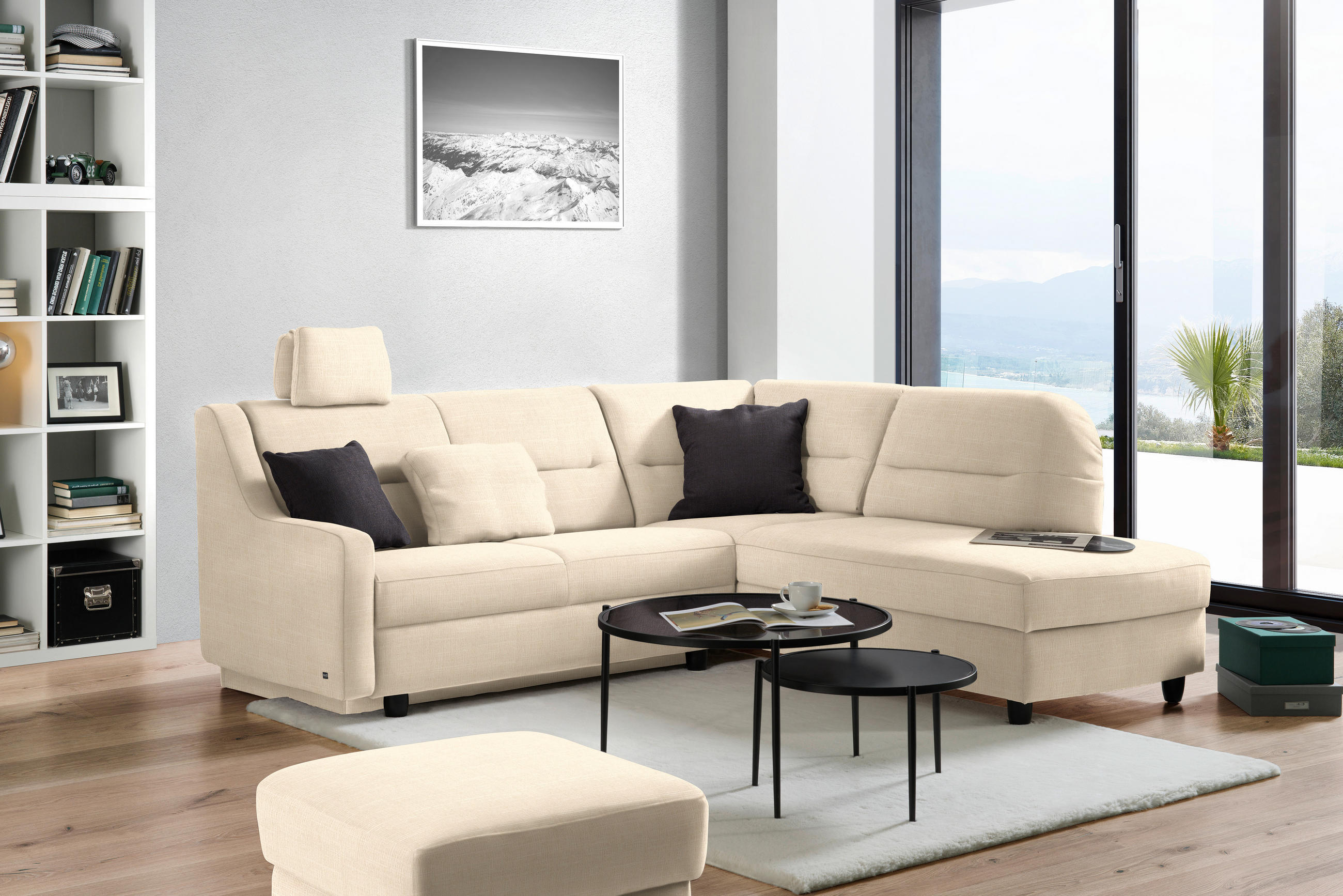 ECKSOFA in Chenille Creme  226/208 cm  - Creme/Schwarz, KONVENTIONELL, Textil (226/208cm) - Sedda