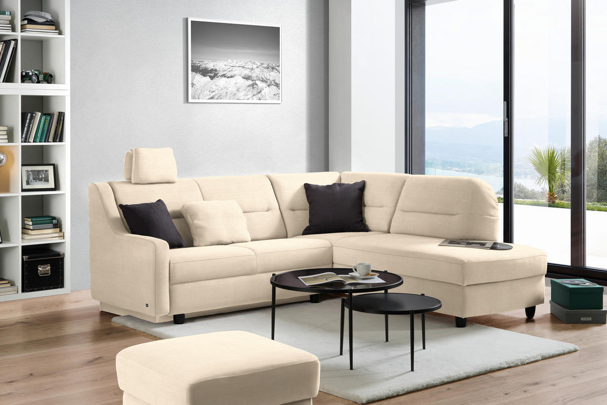 ECKSOFA in Chenille Creme  226/208 cm  - Creme/Schwarz, KONVENTIONELL, Textil (226/208cm) - Sedda