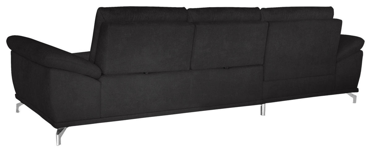ECKSOFA  in Flachgewebe Schwarz Sitztiefenverstellung  176/301 cm  - Silberfarben/Schwarz, KONVENTIONELL, Textil/Metall (176/301cm) - Sit & More