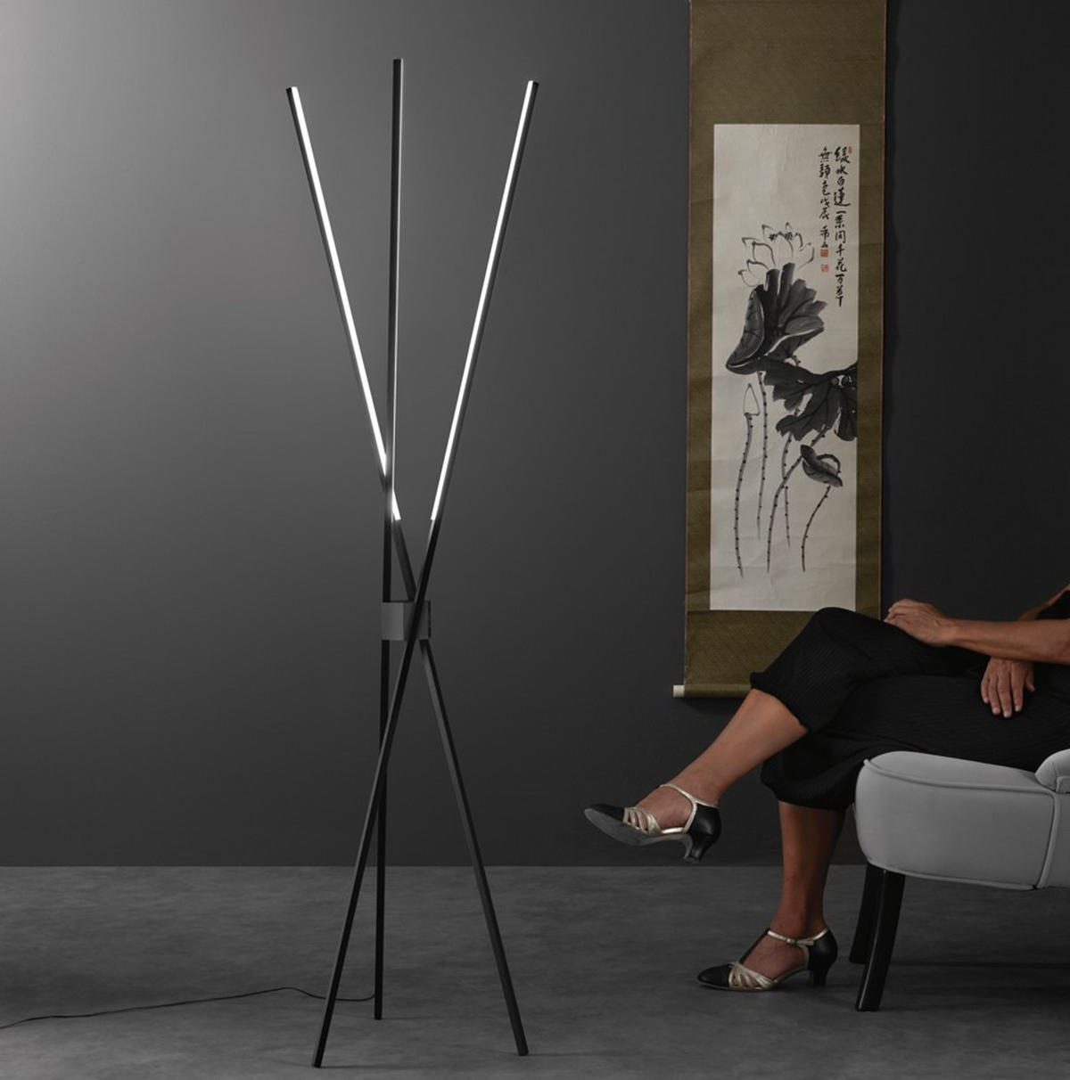 LED-STEHLEUCHTE Luce Ambiente e Design 159/49,5 cm   - Schwarz/Weiß, LIFESTYLE, Kunststoff/Metall (159/49,5cm)