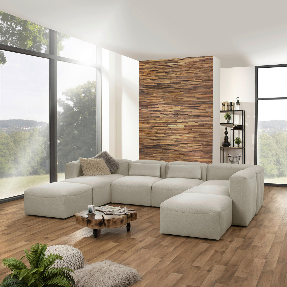 WOHNLANDSCHAFT in Flachgewebe Creme  - Creme, Design, Kunststoff/Textil (235/350/250cm) - Max Winzer