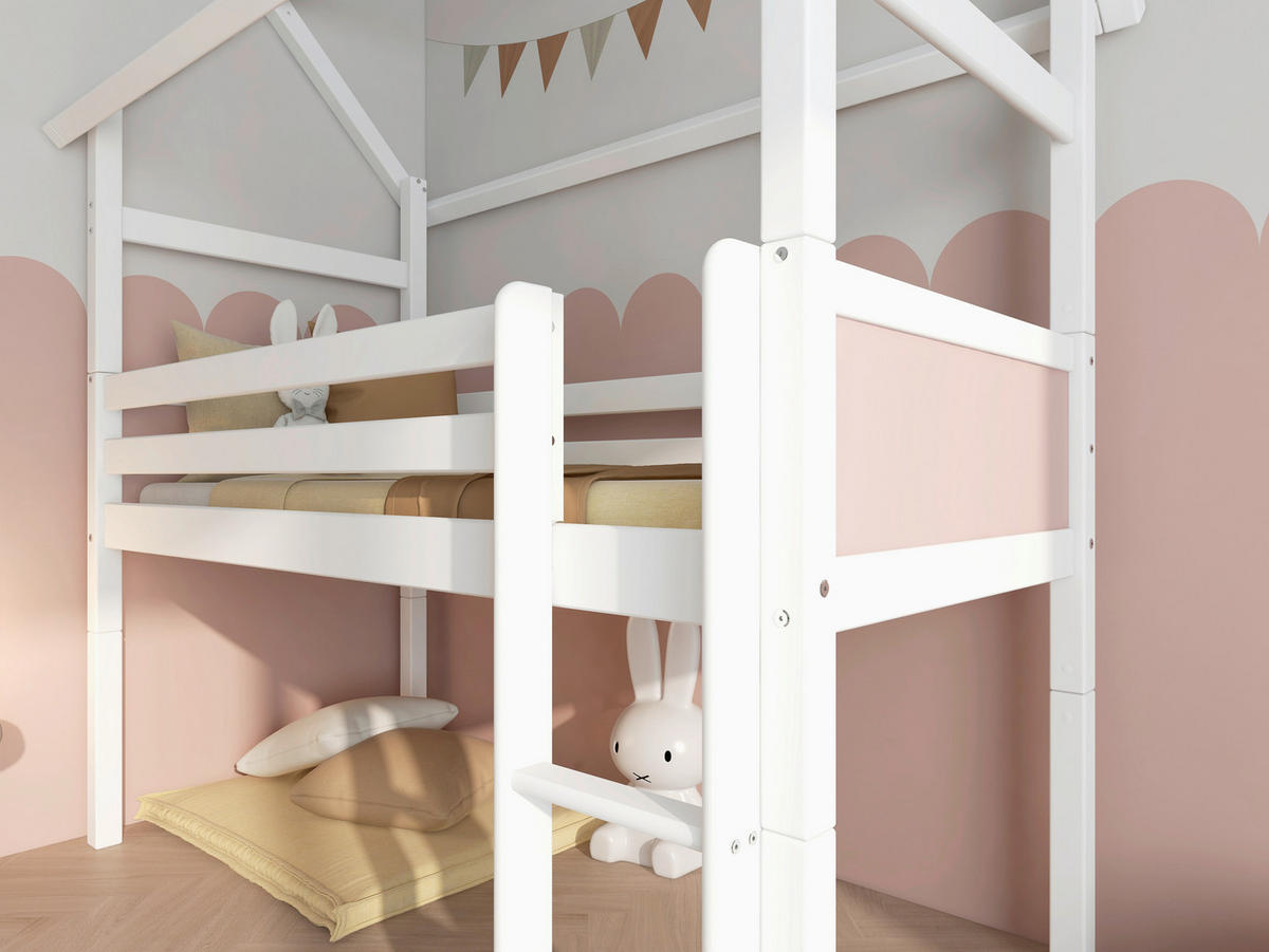 HOCHBETT 90/200 cm,  in Rosa, Weiß, Leiter, Rollrost  - Rosa/Weiß, MODERN, Holz (90/200cm) - Chameo