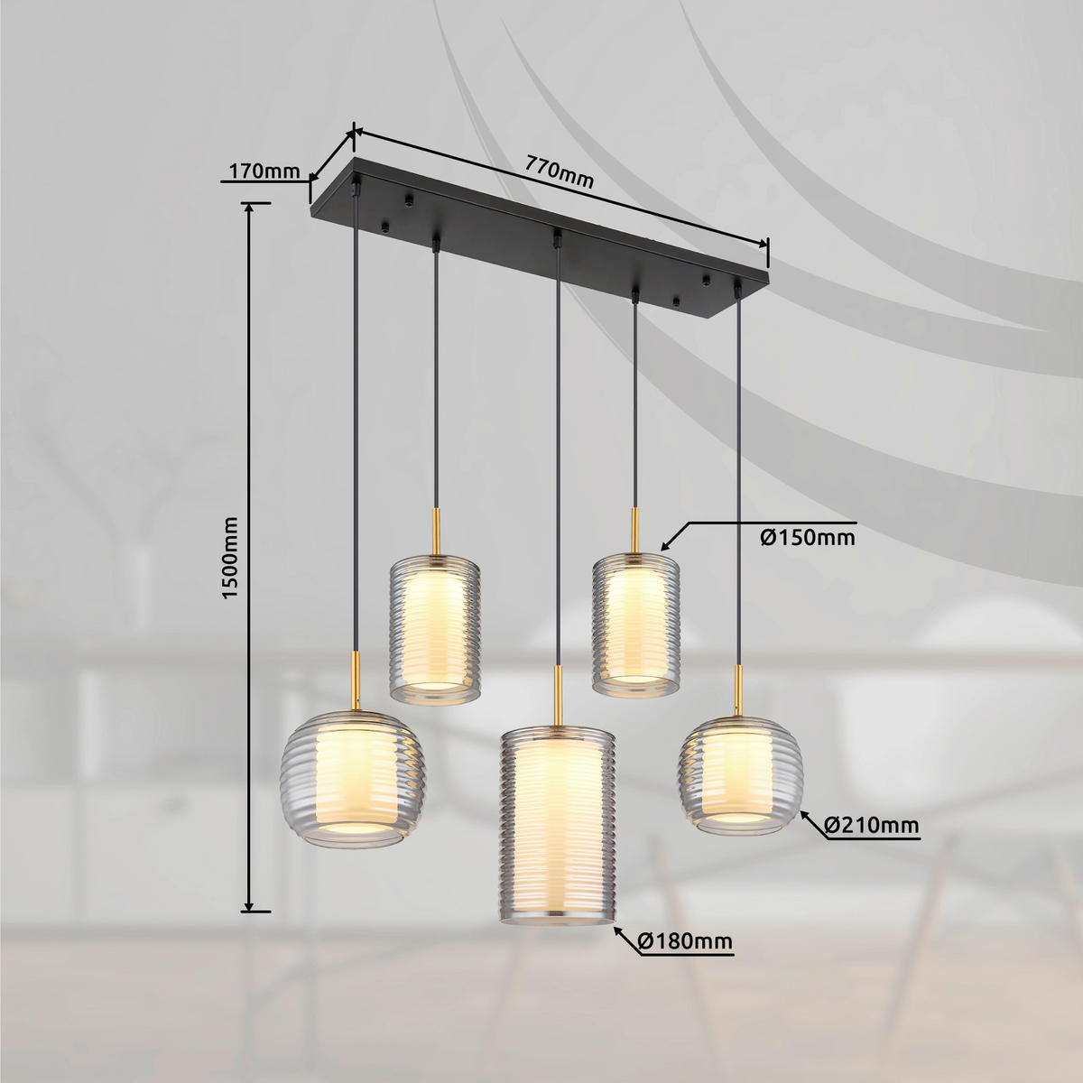 ZÁVĚSNÉ LED SVÍTIDLO, 93/31.5/150 cm  - Design (93/31.5/150cm) - Globo