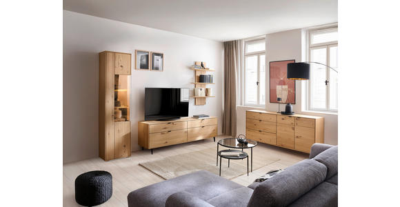 WOHNWAND  in Eichefarben  267/205/50 cm  - Eichefarben/Schwarz, Natur, Glas/Holz (267/205/50cm) - Cantus