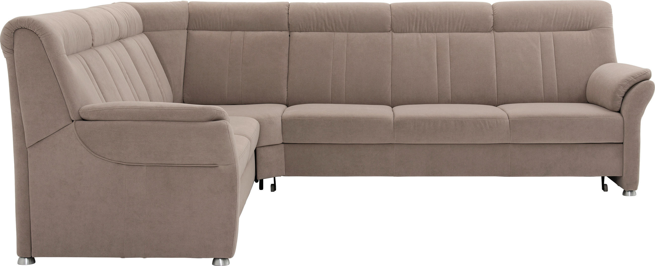 ECKSOFA Beige Velours, beflockt  - Beige/Silberfarben, KONVENTIONELL, Textil/Metall (248/306cm) - Beldomo Comfort
