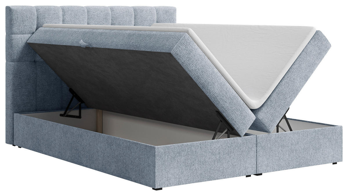 BOXBETT 140/200 cm,  in Blau, Bettkasten, Topper,  - Blau/Schwarz, MODERN, Holz/Kunststoff (140/200cm) - MID.YOU