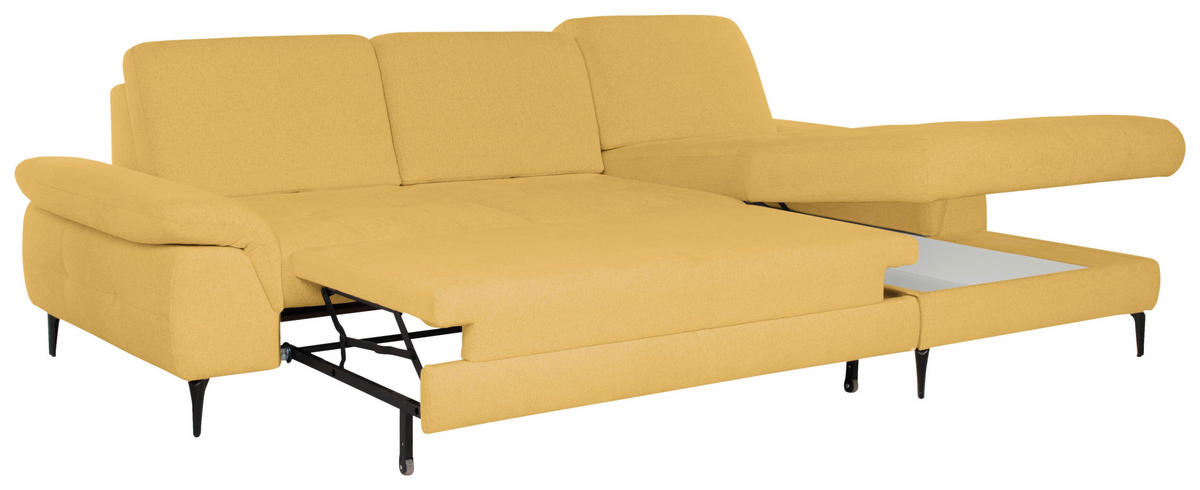 ECKSOFA ALMA Gelb Chenille  - Gelb/Schwarz, Design, Textil/Metall (285/191cm) - Livetastic