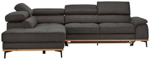 ECKSOFA inkl.Funktionen Grau Lederlook  - Schwarz/Grau, Natur, Holz/Textil (226/282cm) - Novel