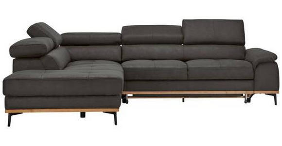 ECKSOFA inkl.Funktionen Grau Lederlook  - Schwarz/Grau, Natur, Holz/Textil (226/282cm) - Novel