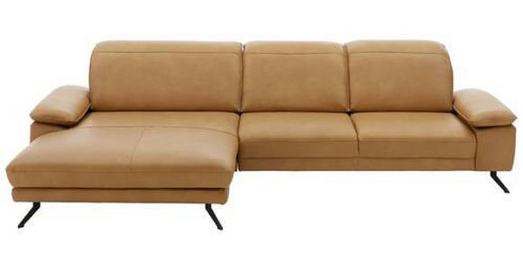 ECKSOFA in Echtleder Hellbraun 193/328 cm - Hellbraun/Schwarz, Design, Leder/Metall (193/328cm) - Dieter Knoll