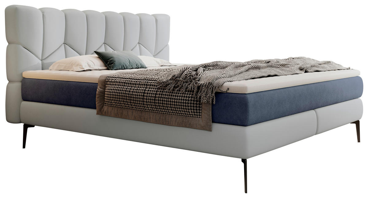 BOXSPRINGBETT 180/200 cm  in Hellblau, Dunkelblau  - Schwarz/Dunkelblau, Design, Leder/Textil (180/200cm) - Esposa