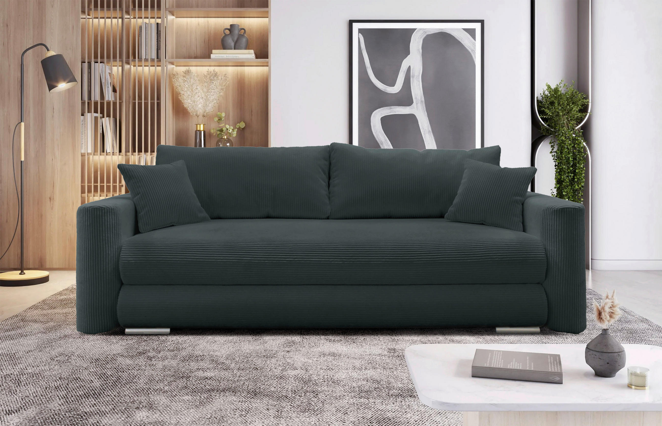 SCHLAFSOFA Cord Dunkelgrau  inkl. Bettkasten  - Dunkelgrau/Silberfarben, Design, Kunststoff/Textil (232/88/105cm) - MID.YOU