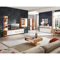 WOHNWAND  in Weiss, Eichefarben 297/206/48 cm  - Weiss/Eichefarben, Design, Glas/Holz (297/206/48cm) - Valnatura