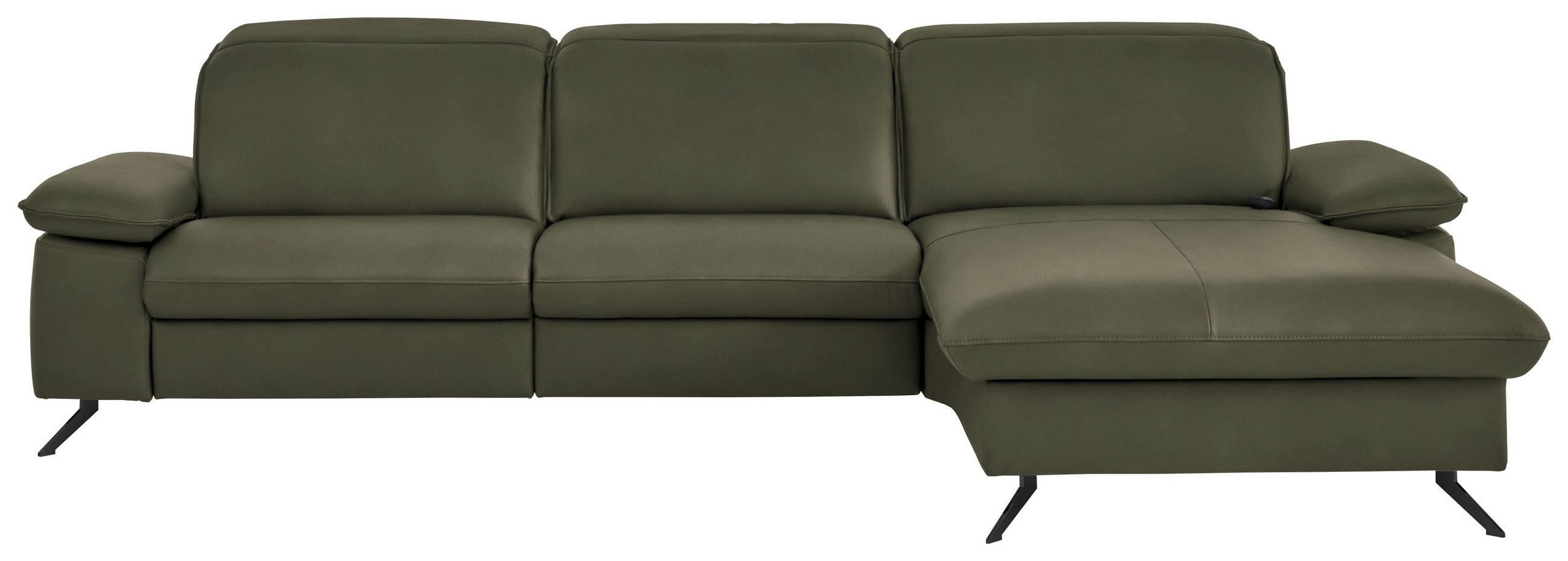 ECKSOFA  Echtleder Graugrün  - Schwarz/Graugrün, Design, Leder/Metall (307/169cm) - Beldomo Premium