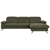 ECKSOFA  Echtleder Graugrün  - Schwarz/Graugrün, Design, Leder/Metall (307/169cm) - Beldomo Premium