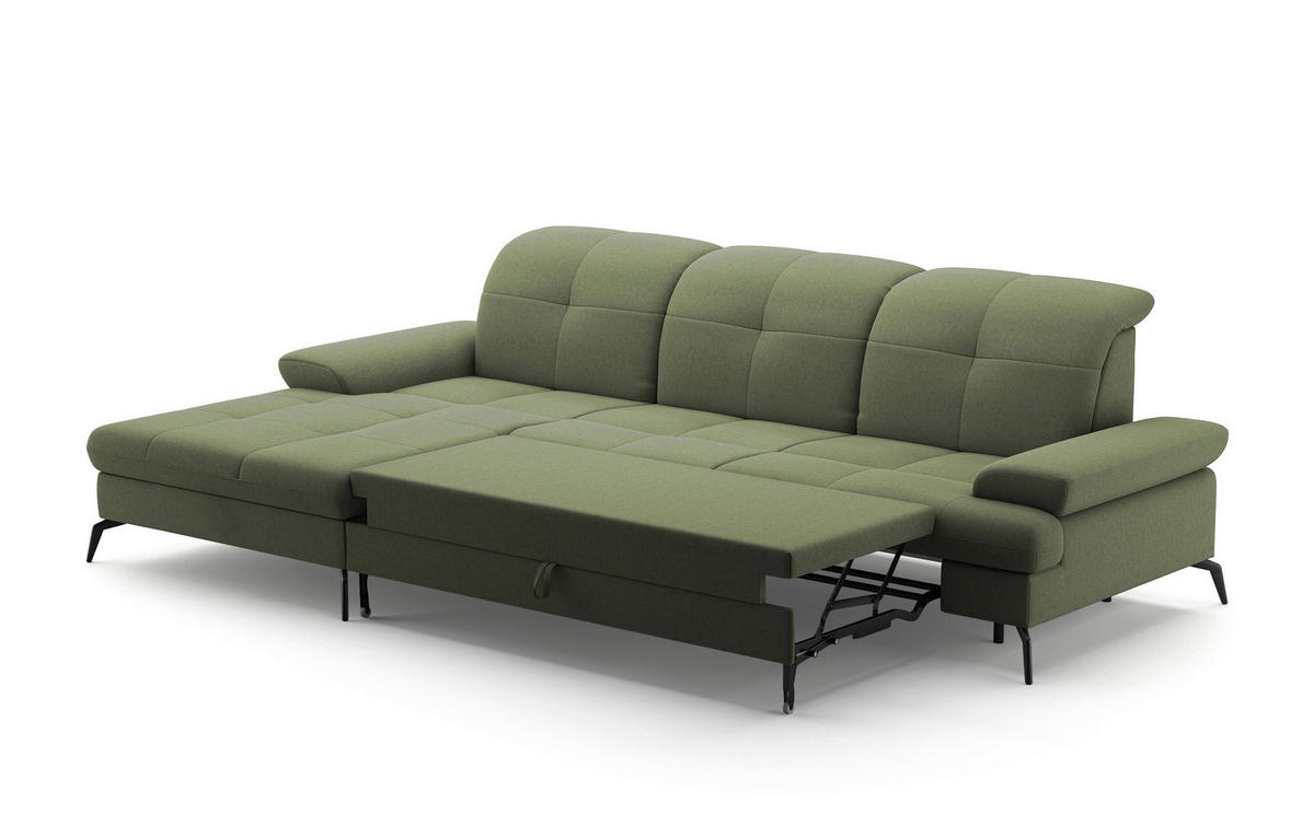 ECKSOFA in Flachgewebe Olivgrün  - Schwarz/Olivgrün, Konventionell, Textil/Metall (185/279cm) - Sit & More
