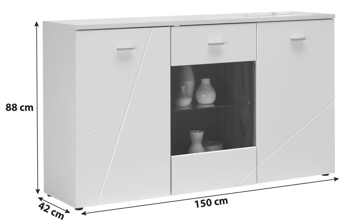 KOMMODE  in 150/88/42 cm  - Eichefarben/Silberfarben, MODERN, Glas/Holzwerkstoff (150/88/42cm) - MID.YOU
