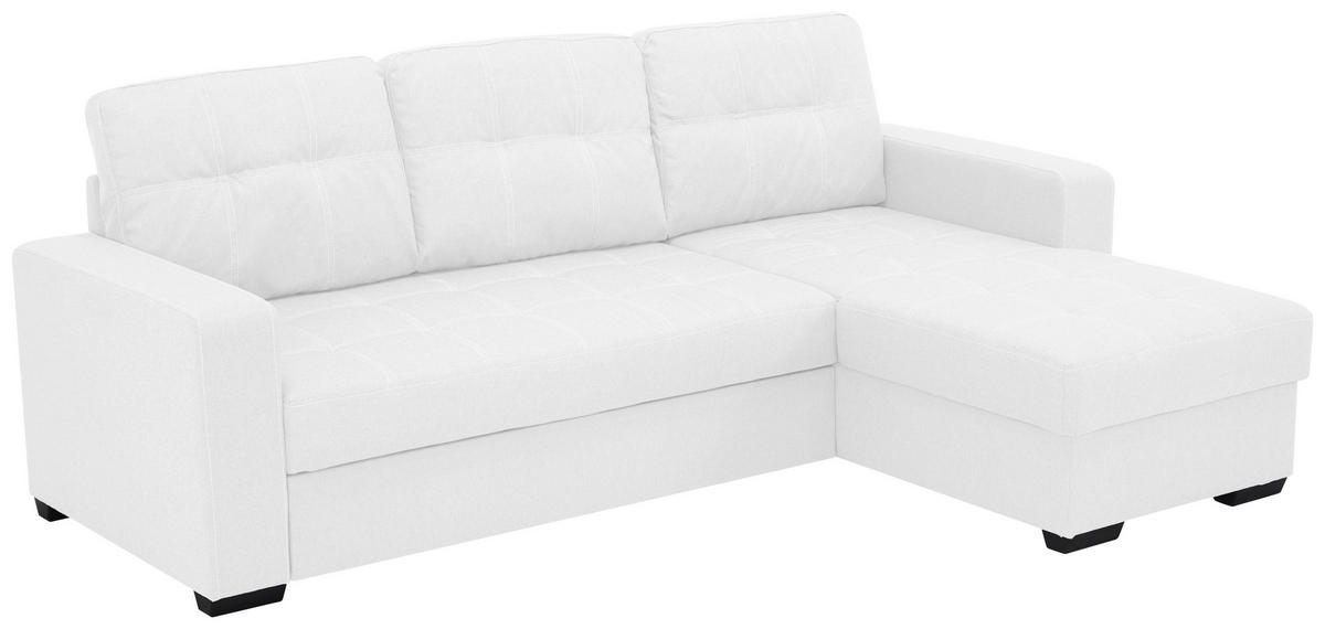 ECKSCHLAFSOFA in Mikrofaser Weiss  - Weiss/Schwarz, Design, Kunststoff/Textil (240/160cm) - Livetastic