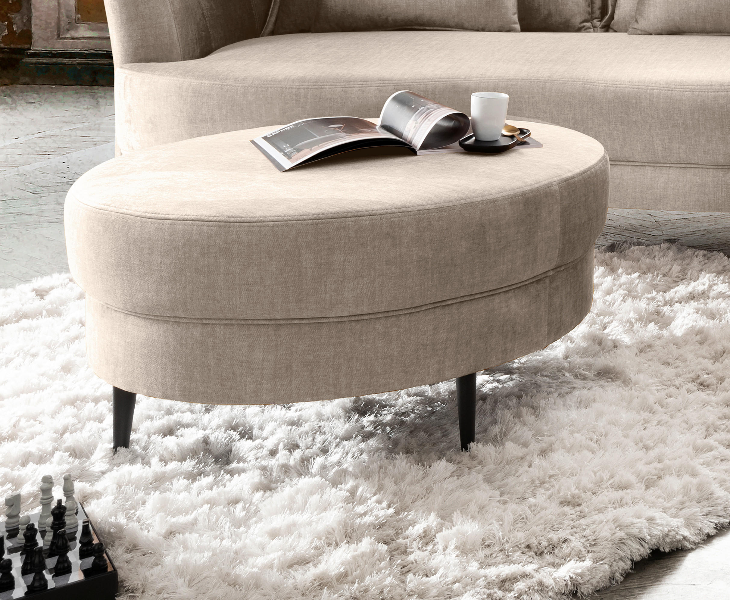 HOCKER in Textil Beige  - Beige/Schwarz, MODERN, Textil/Metall (80/43/80cm) - Livetastic
