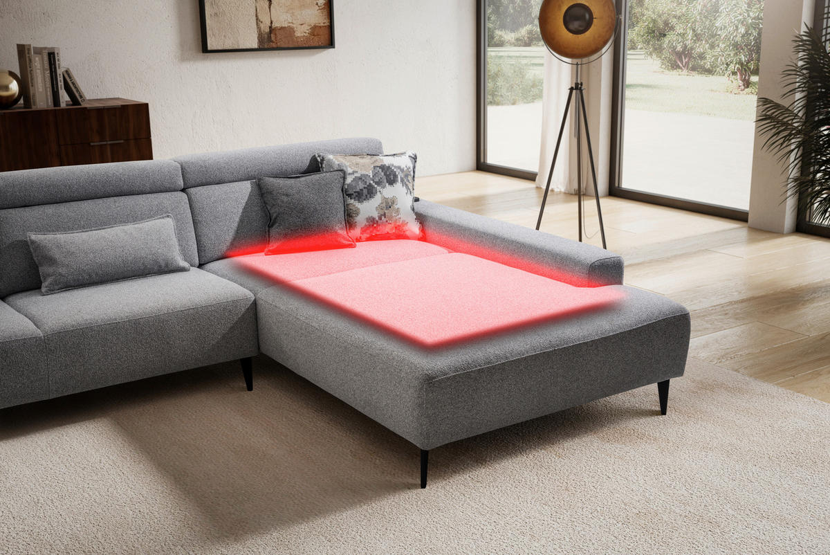 ECKSOFA  in Flachgewebe Grau  205/308 cm  - Schwarz/Grau, Design, Textil/Metall (205/308cm) - Sedda