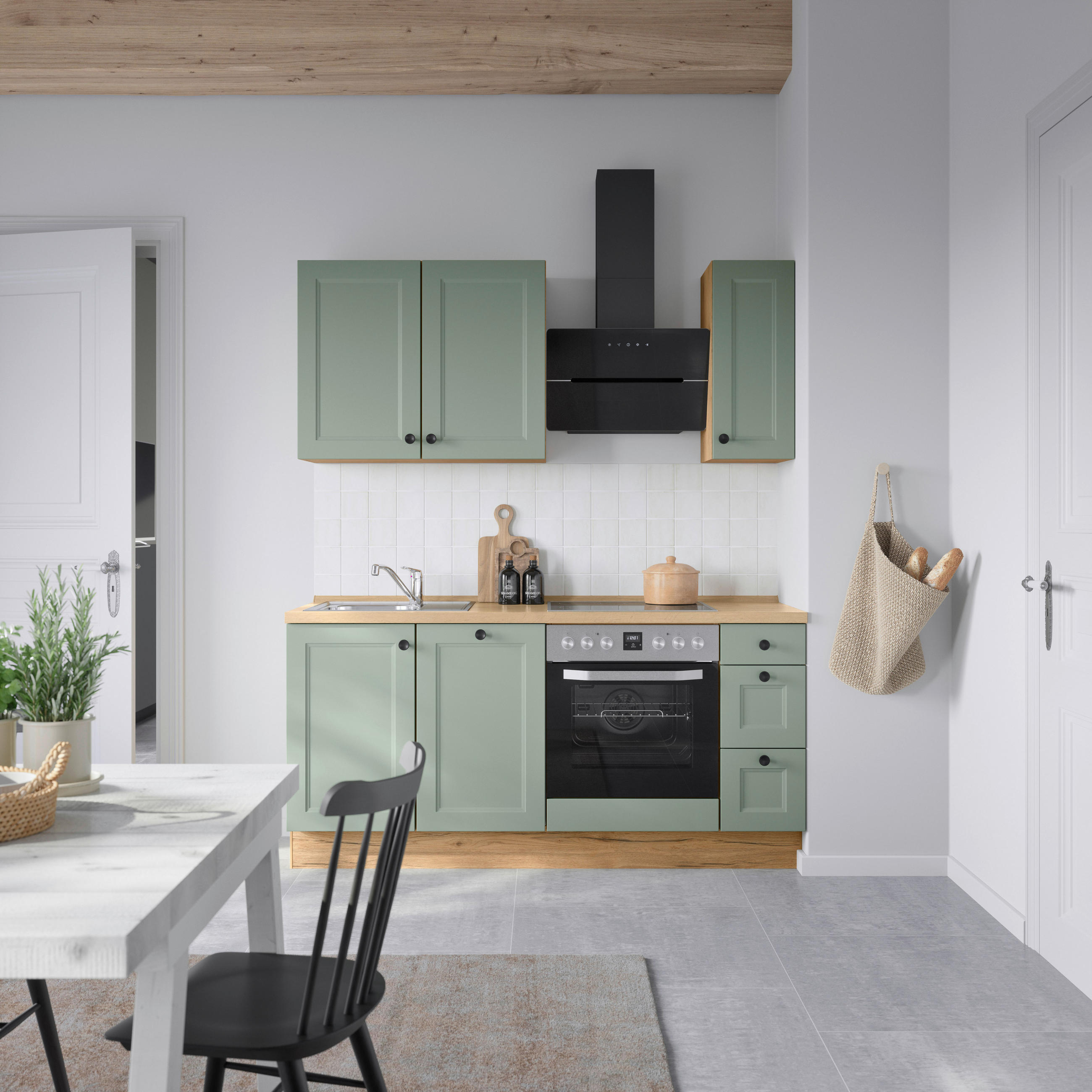 KÜCHENBLOCK 180 cm   Eichefarben, Schilfgrün  - Schilfgrün/Eichefarben, Modern, Holzwerkstoff/Metall (180cm) - Nobilia