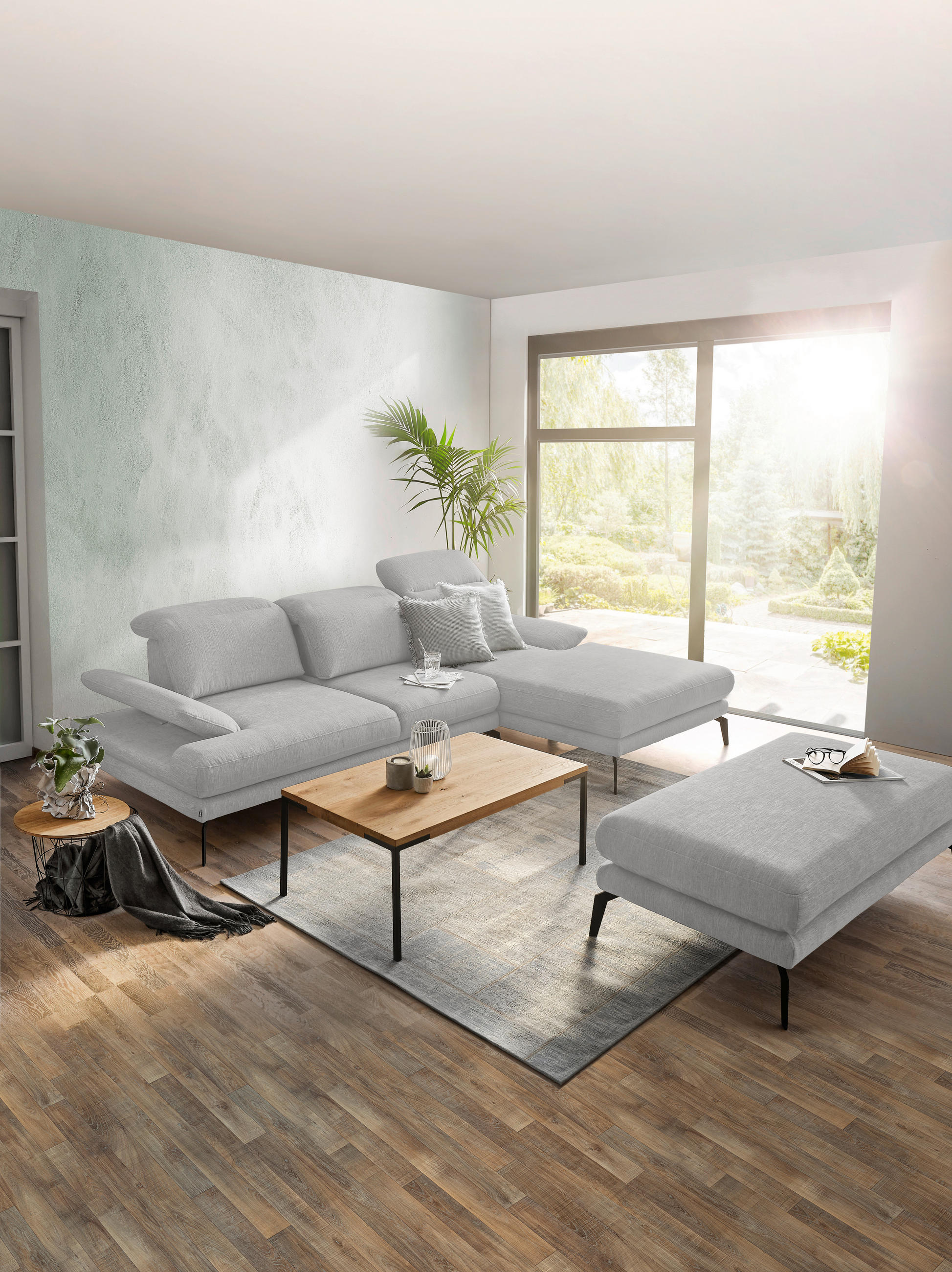 ECKSOFA in Webstoff Ecru  - Ecru/Schwarz, Design, Textil/Metall (289/180cm) - Stylife