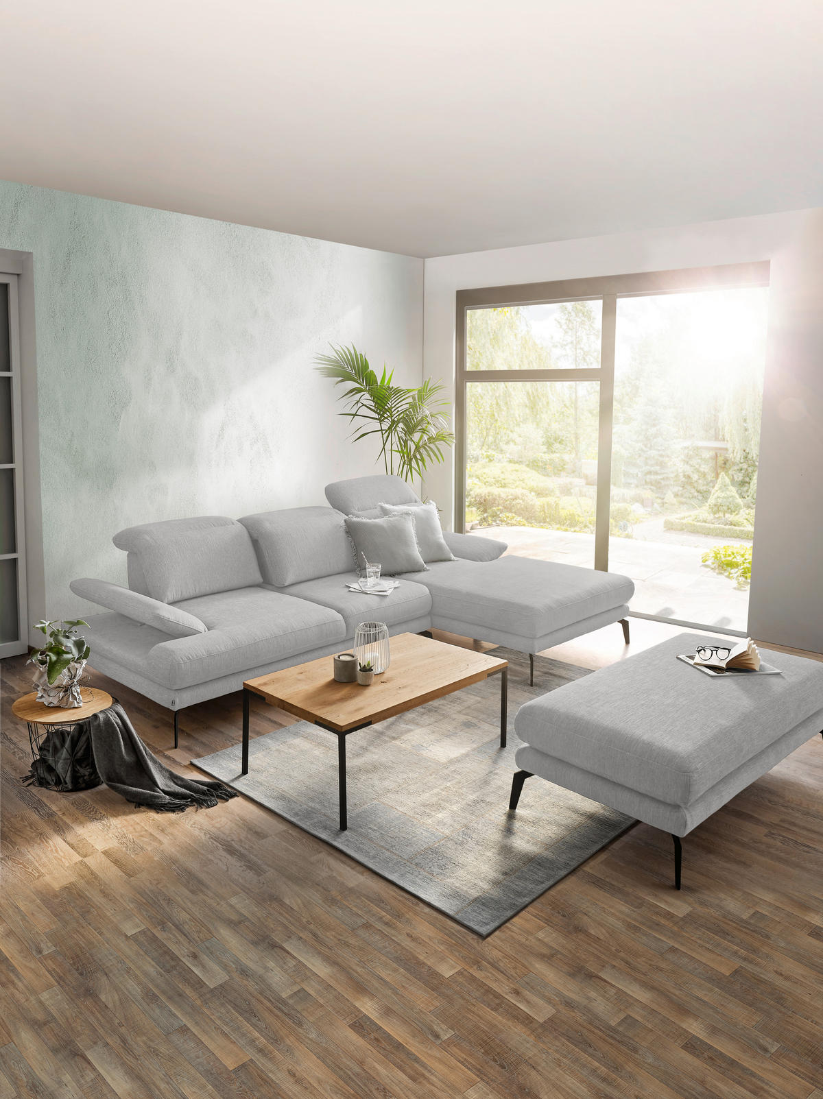 ECKSOFA in Webstoff Ecru  - Ecru/Schwarz, Design, Textil/Metall (289/180cm) - Stylife