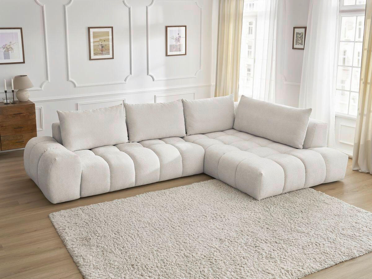 ECKSOFA Ottomane rechts  EVEREST Beige Struktur  - Beige/Schwarz, MODERN, Kunststoff/Textil (352/210cm) - Livetastic