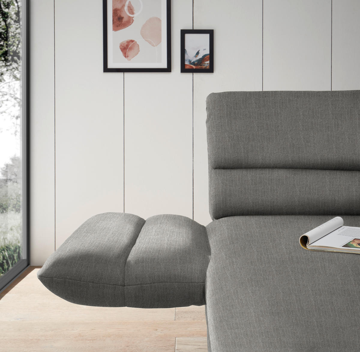 ECKSOFA in Flachgewebe Hellgrau  176-217/279-327 cm  - Hellgrau/Schwarz, Design, Textil/Metall (176-217/279-327cm) - Dieter Knoll