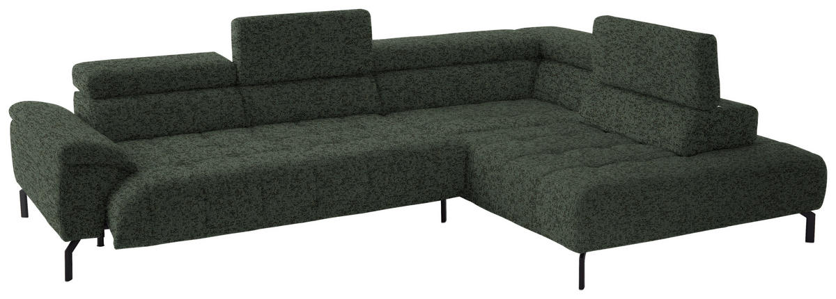 ECKSOFA in Chenille Grün  323/222 cm  - Schwarz/Grün, Design, Textil/Metall (323/222cm) - Beldomo Style