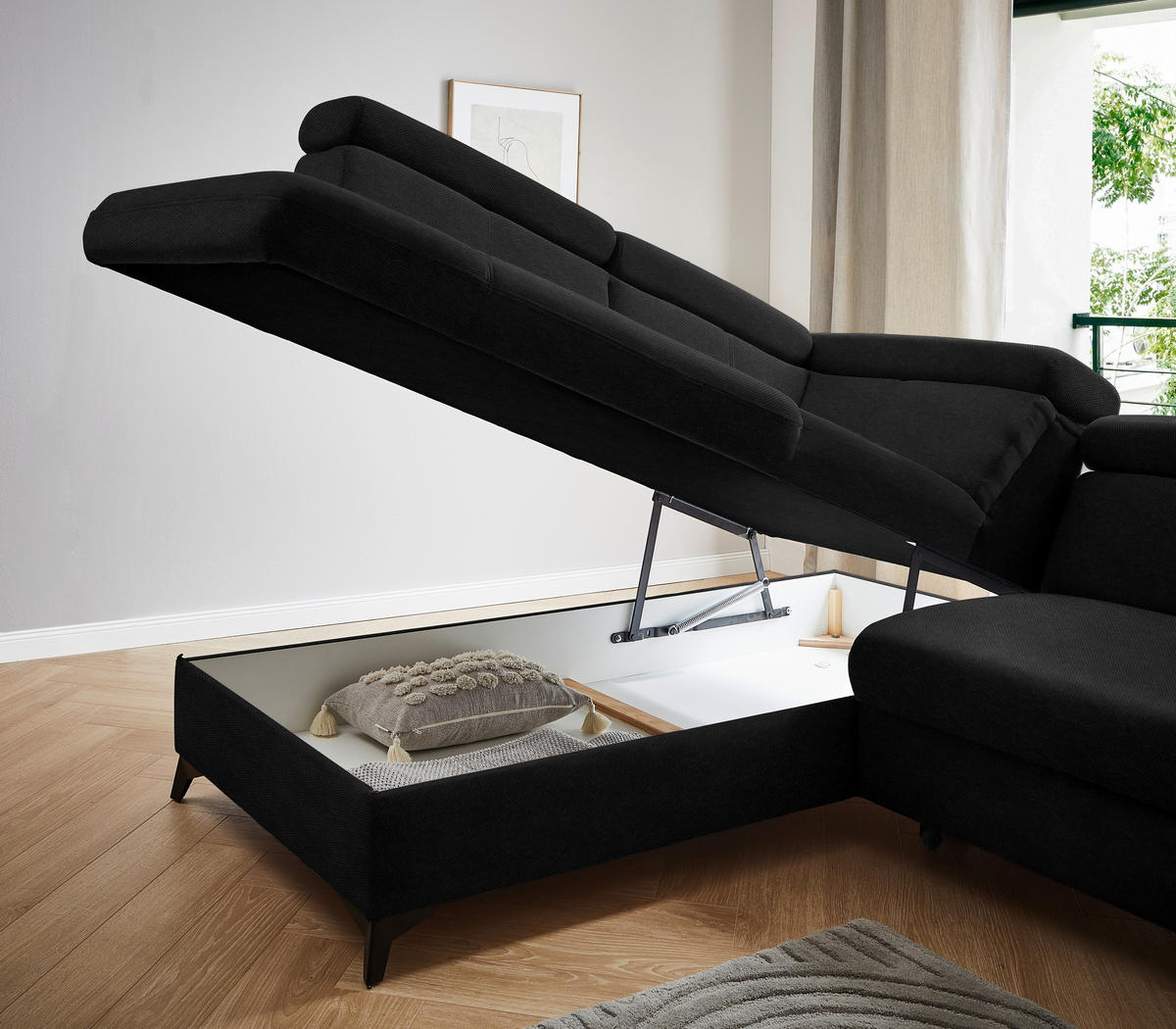 ECKSOFA in Webstoff Schwarz  - Schwarz, Design, Textil/Metall (203/260cm) - Stylife