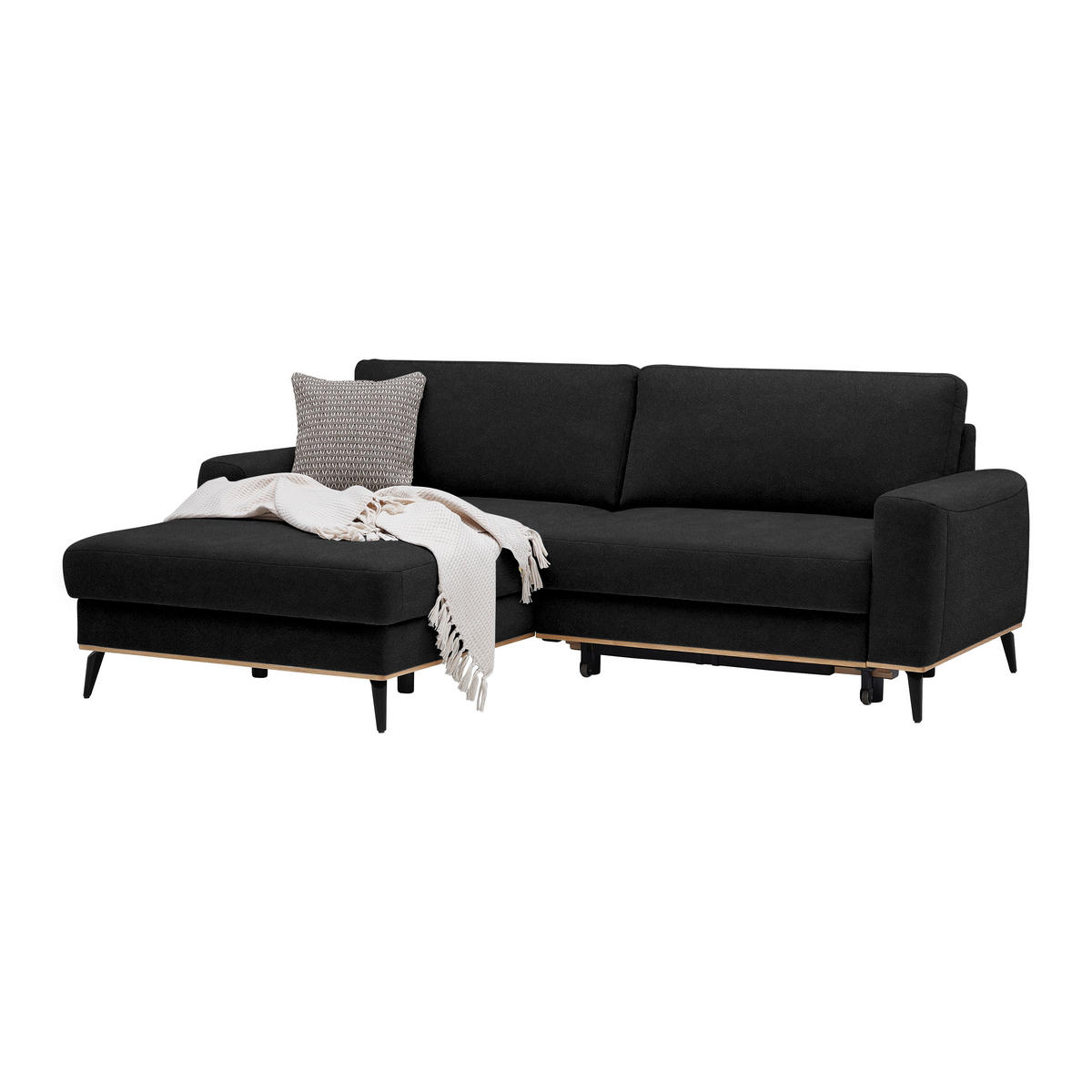 ECKSOFA in Lederlook, Mikrofaser Schwarz  - Schwarz, Konventionell, Holz/Textil (167/234cm) - MID.YOU