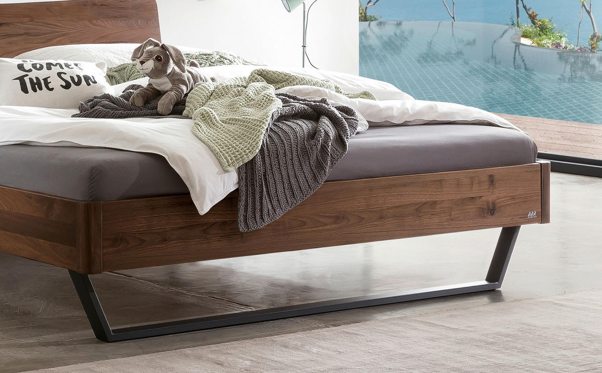 BETT 140/200 cm  in Anthrazit, Nussbaumfarben  - Anthrazit/Nussbaumfarben, Design, Holz/Metall (140/200cm) - Hasena