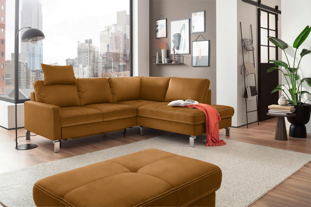 ECKSOFA in Mikrofaser Goldfarben  - Chromfarben/Beige, Design, Textil/Metall (229/200cm) - Pure Home Lifestyle
