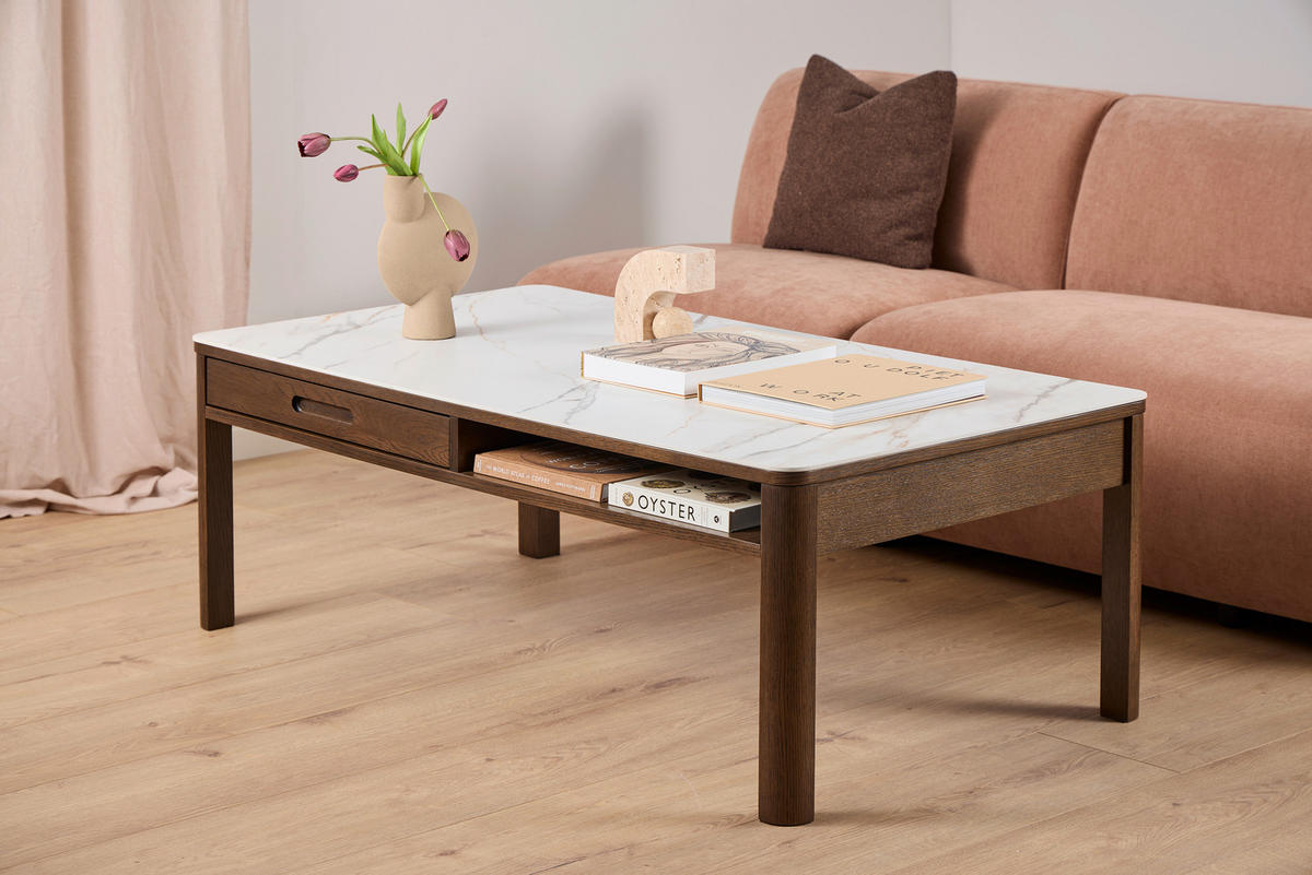 COUCHTISCH in Keramik, Holzwerkstoff 130/70/45 cm  - Beige/Braun, Design, Keramik/Holzwerkstoff (130/70/45cm) - MID.YOU