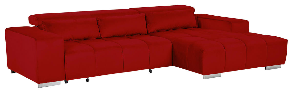 ECKSOFA Rot Velours  - Silberfarben/Rot, KONVENTIONELL, Textil/Metall (307/186cm) - Livetastic