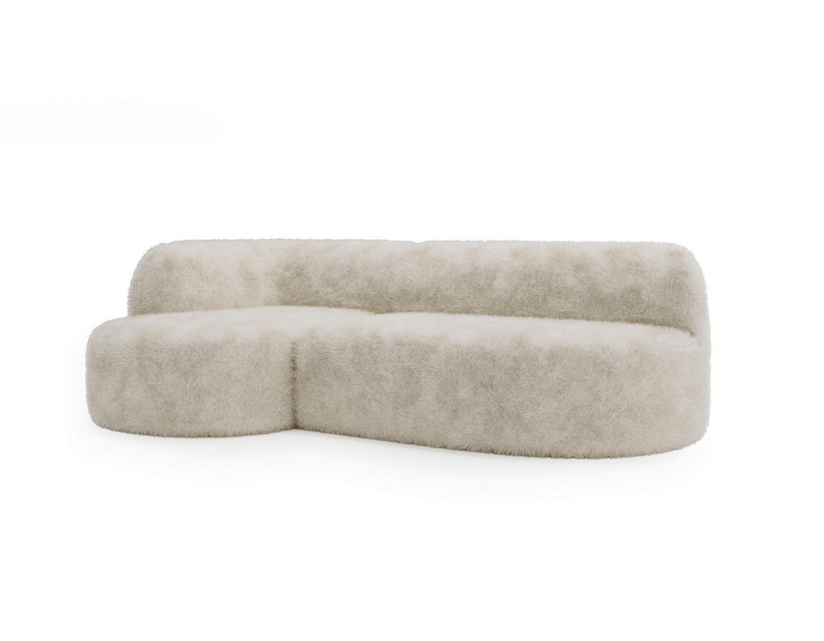 ECKSOFA Teddystoff Beige  - Beige/Schwarz, Design, Kunststoff/Textil (218/156cm) - Livetastic