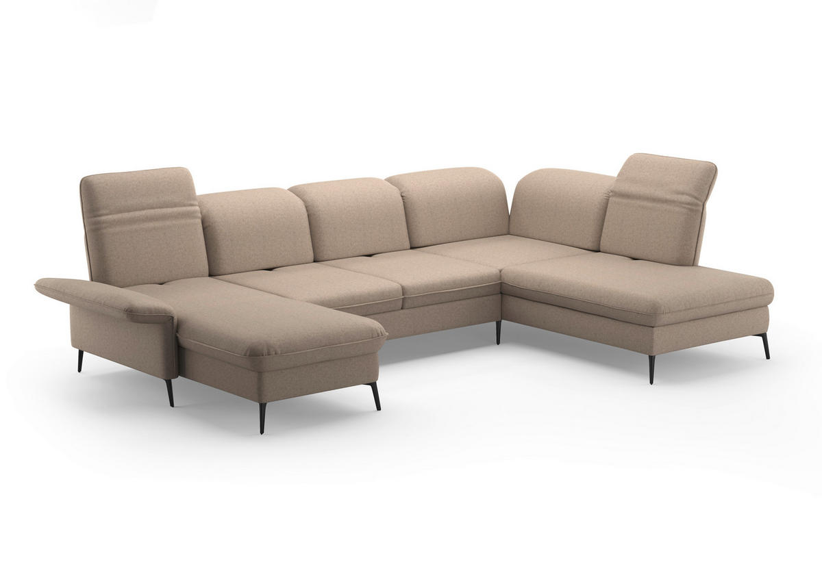 WOHNLANDSCHAFT in Flachgewebe Taupe  - Taupe/Schwarz, Konventionell, Textil/Metall (198/359/231cm) - Sit & More