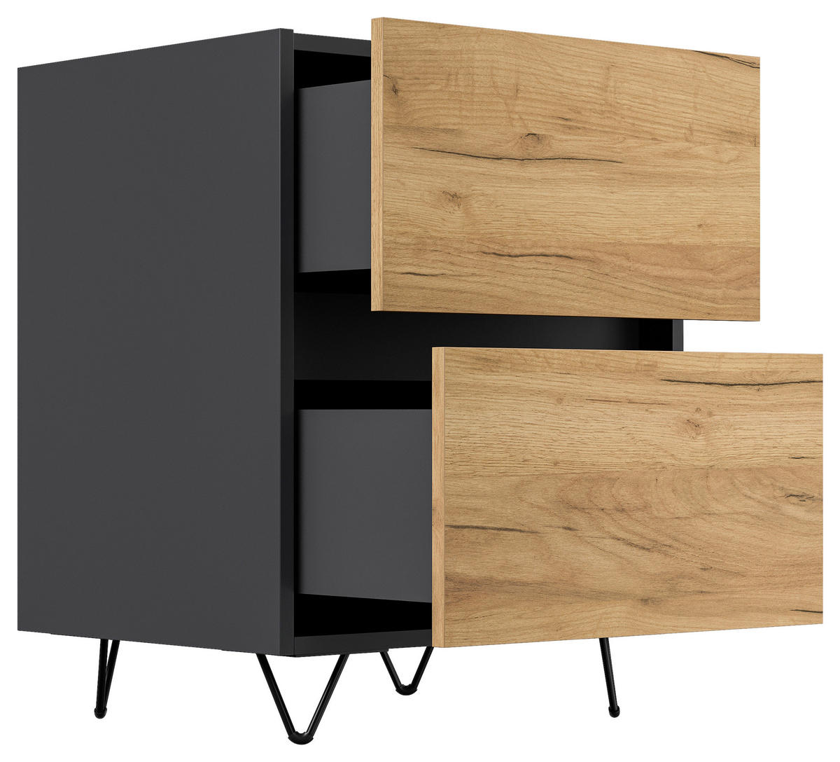 NACHTTISCH 51,2/65/42 cm  in Graphitfarben, Eichefarben  - Eichefarben/Graphitfarben, Basics, Holzwerkstoff/Metall (51,2/65/42cm) - MID.YOU