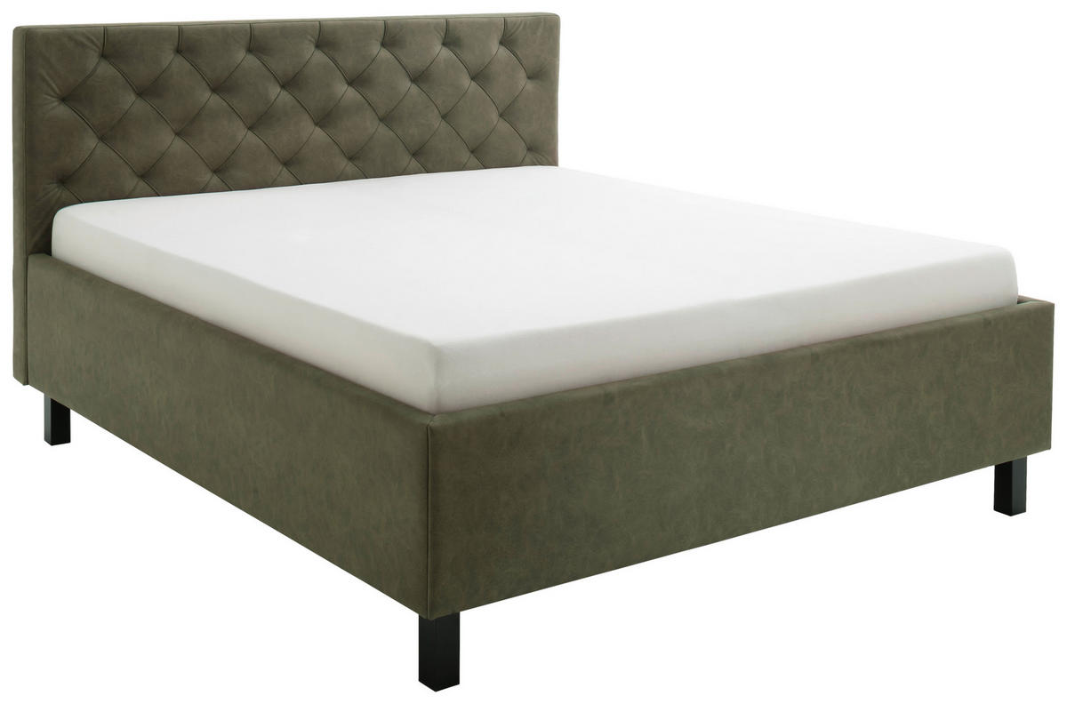 POLSTERBETT 160/200 cm,  in Grün, Matratze, gepolstertes Kopfteil, Lattenrost, Bettkasten, H2 + H3 = mittel + fest  - Schwarz/Grün, Design, Holz/Holzwerkstoff (160/200cm) - Xora