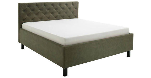 POLSTERBETT gepolstertes Kopfteil, Lattenrost, Bettkasten Grün 160/200 cm  - Schwarz/Grün, MODERN, Holz/Holzwerkstoff (160/200cm) - Xora