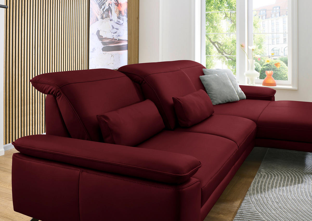 ECKSOFA in Echtleder Dunkelrot  - Schwarz/Dunkelrot, Design, Leder/Metall (332/193cm) - Dieter Knoll