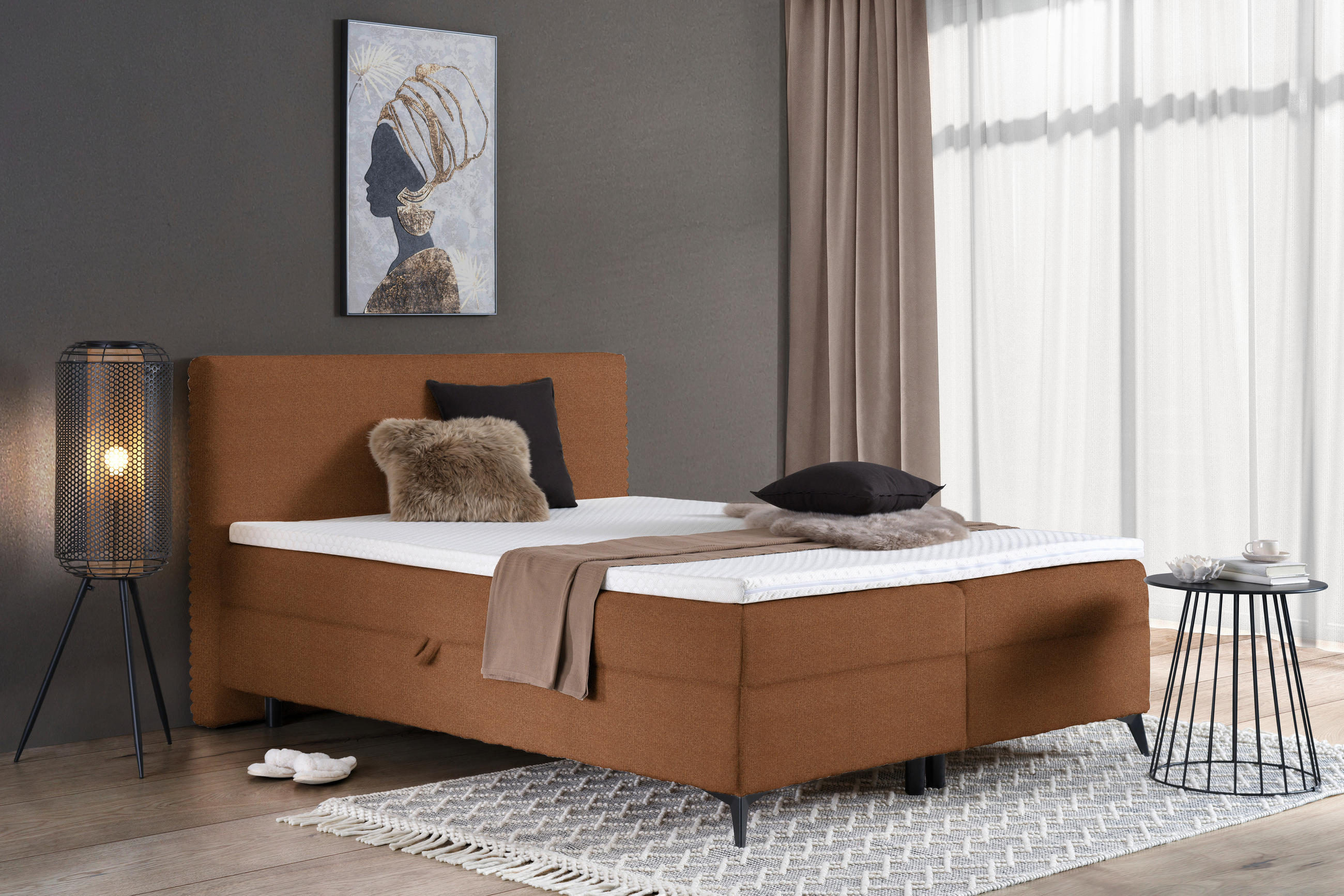 BOXBETT 160/200 cm  in Rostfarben  - Rostfarben/Schwarz, Design, Holz/Holzwerkstoff (160/200cm) - Xora