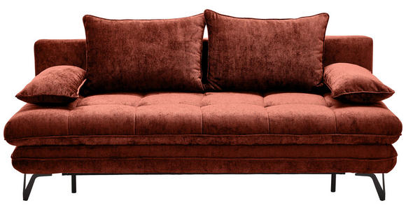 SCHLAFSOFA Italia Samt Terracotta Rückenkissen, Armlehnenkissen, Schlaffunktion, Rücken echt  - Terracotta/Schwarz, Design, Textil/Metall (205/79-96/85cm) - Novel