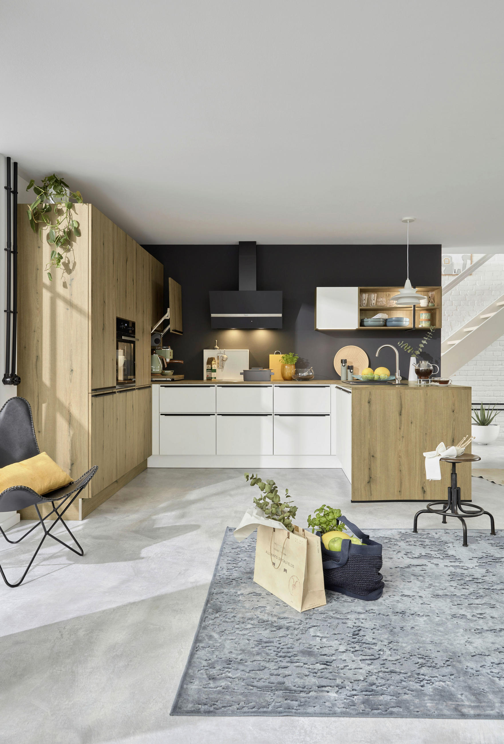 EINBAUKÜCHE   - Eichefarben/Weiß, Design, Holzwerkstoff - Dieter Knoll