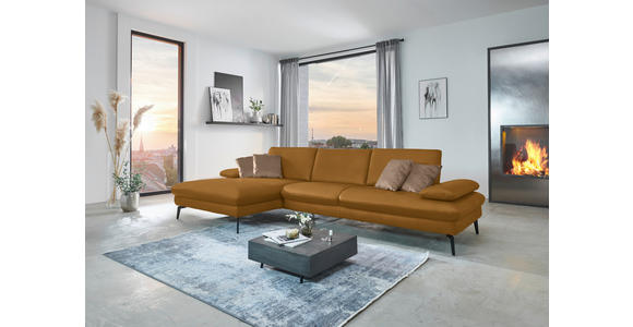 ECKSOFA in Echtleder Currygelb 157/325 cm - Currygelb/Schwarz, Design, Leder/Metall (157/325cm) - Dieter Knoll