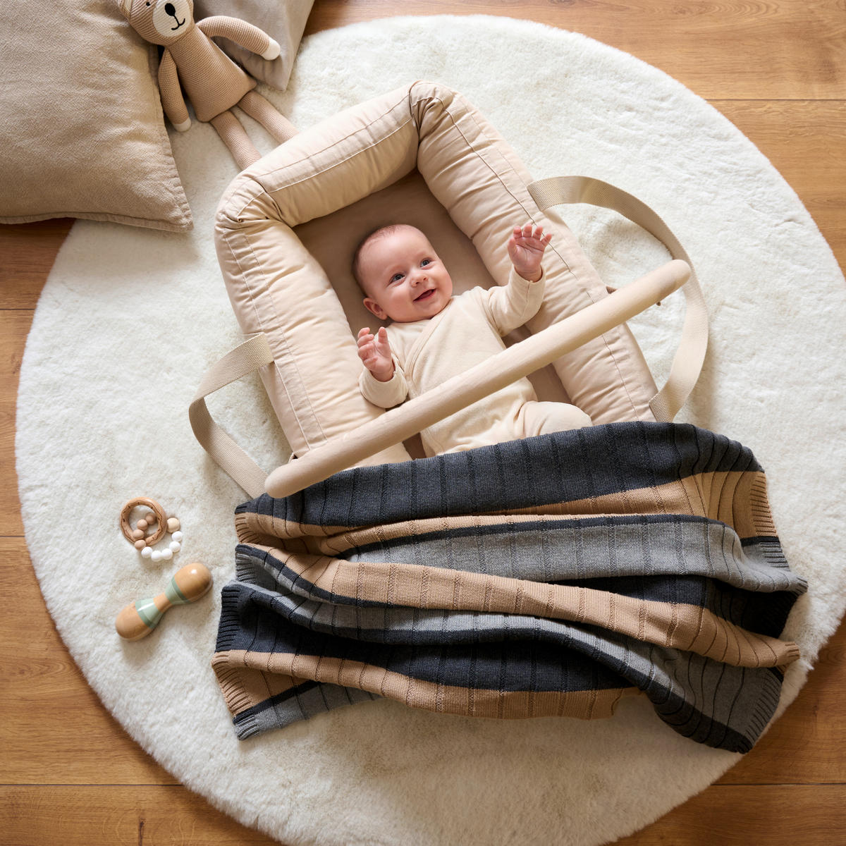 SCHMUSEDECKE   - Dunkelgrau/Beige, Trend, Textil (80/100cm) - Jimmylee