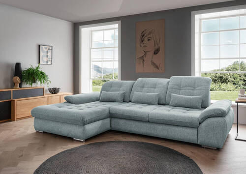 ECKSOFA Blau Chenille  - Chromfarben/Blau, MODERN, Textil/Metall (184/314cm) - Livetastic